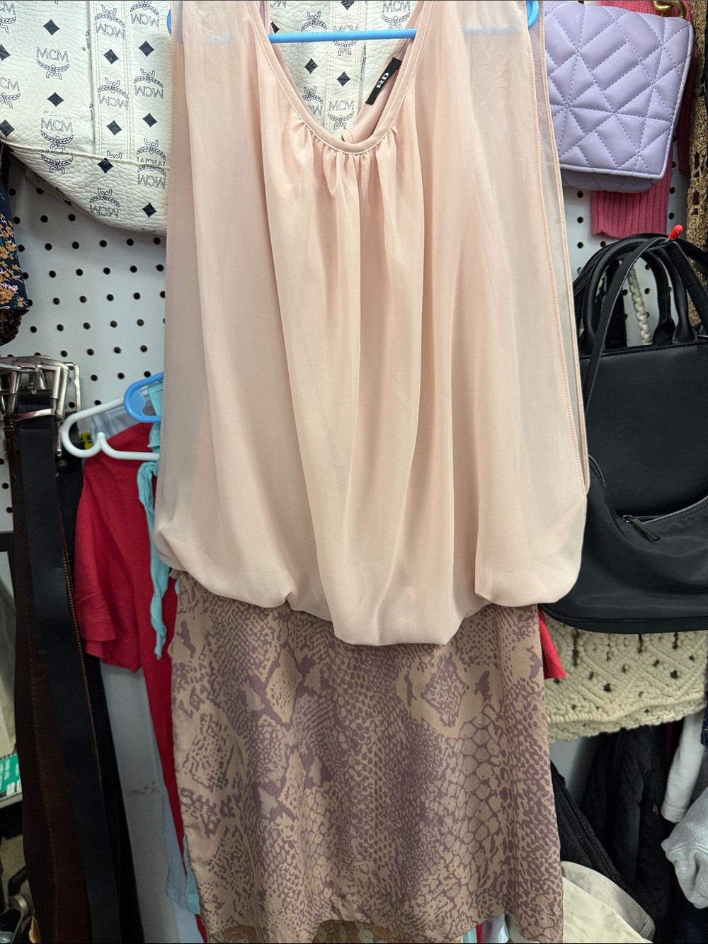 Blush Pink Chiffon Top with Mauve Snakeskin Midi Skirt